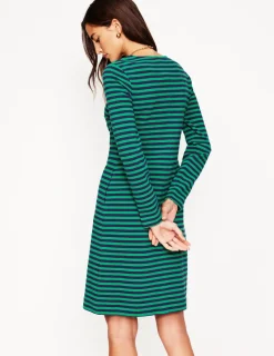Kleider & Jumpsuits | Kleider In Petite | Boden Cornelia Ottoman-Kleid-Sattes Smaragd, Marine-Streifen SattesSmaragd,Marine-Streifen