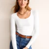 T-shirts & Tops | Oberteile | Boden Doppellagiges Oberteil mit tiefem Rundhalsausschnitt- Weiß