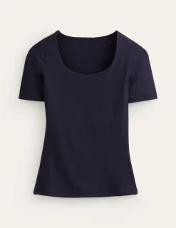 Nachtwäsche & Schlafanzüge | T-shirts & Tops | Boden Doppellagiges T-Shirt mit tiefem Rundhalsausschnitt-Aqua Marine Marl AquaMarineMarl