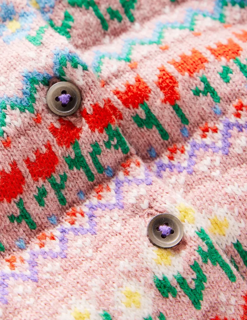 Pullover & Strickjacken | Boden Edie Fair-Isle-Strickjacke-Kaugummirosa Blumen KaugummirosaBlumen