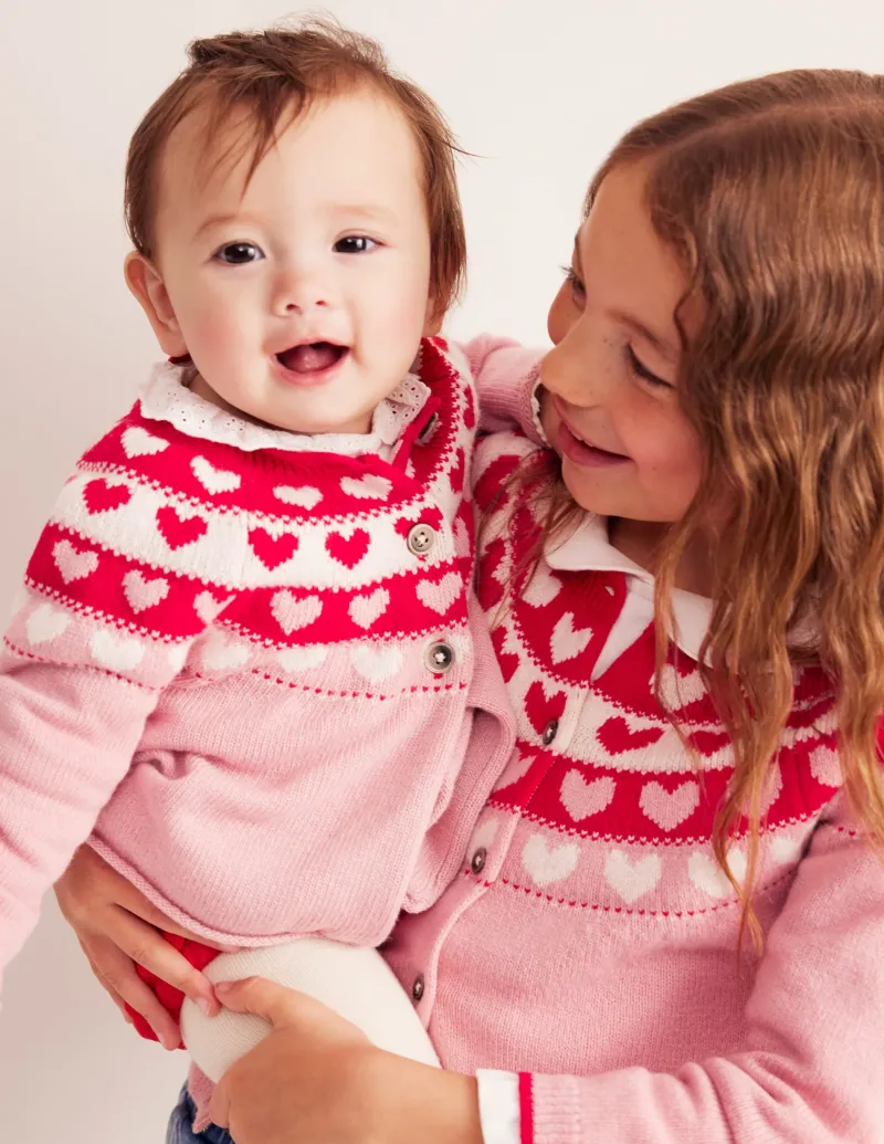 Pullover & Strickjacken | Boden Edie Fair-Isle-Strickjacke-Mandelrosa Herzen MandelrosaHerzen