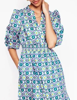 Midi | Kleider & Jumpsuits | Boden Elena Gestuftes Midikleid aus Baumwolle-Bunt, Geblümte Kachel Bunt,GeblümteKachel