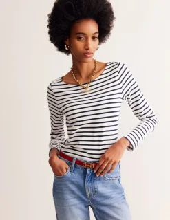 Oberteile | T-shirts & Tops | Boden Ella Breton-Shirt mit langen Ärmeln-Naturweiß, Marineblau Naturweiß,Marineblau