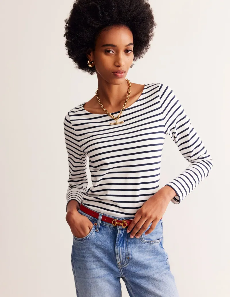Oberteile | T-shirts & Tops | Boden Ella Breton-Shirt mit langen Ärmeln-Naturweiß, Marineblau Naturweiß,Marineblau