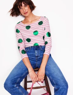 Oberteile | T-shirts & Tops | Boden Ella Breton-Shirt mit langen Ärmeln-Rosa, Naturweiß, Grüne Punkte Rosa,Naturweiß,GrünePunkte