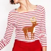 Oberteile | T-shirts & Tops | Boden Ella Breton-Shirt mit langen Ärmeln-Rot, Rentier Gestreift Rot,RentierGestreift