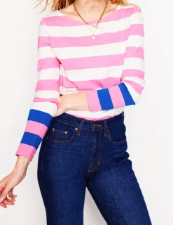 Oberteile | T-shirts & Tops | Boden Ella Breton-Shirt mit langen Ärmeln-Rosarot, Galerieblau Bündchen Rosarot,GalerieblauBündchen