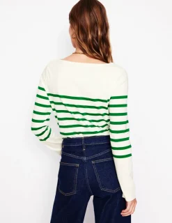 Oberteile | T-shirts & Tops | Boden Ella Breton-Shirt mit langen Ärmeln-Naturweiß, Satter Smaragd Naturweiß,SatterSmaragd