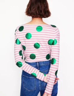 Oberteile | T-shirts & Tops | Boden Ella Breton-Shirt mit langen Ärmeln-Rosa, Naturweiß, Grüne Punkte Rosa,Naturweiß,GrünePunkte
