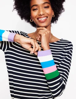 Oberteile | T-shirts & Tops | Boden Ella Breton-Shirt mit langen Ärmeln-Navy, Bunte Bündchen Navy,BunteBündchen