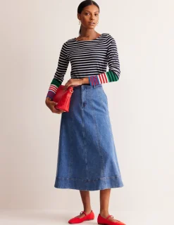 Oberteile | T-shirts & Tops | Boden Ella Breton-Shirt mit langen Ärmeln-Französisches Marineblau, Naturweiß Bunte Manschetten FranzösischesMarineblau,NaturweißBunteManschetten