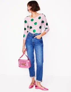 Oberteile | T-shirts & Tops | Boden Ella Breton-Shirt mit langen Ärmeln-Rosa, Naturweiß, Grüne Punkte Rosa,Naturweiß,GrünePunkte