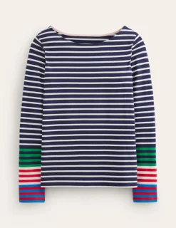 Oberteile | T-shirts & Tops | Boden Ella Breton-Shirt mit langen Ärmeln-Französisches Marineblau, Naturweiß Bunte Manschetten FranzösischesMarineblau,NaturweißBunteManschetten