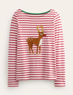Oberteile | T-shirts & Tops | Boden Ella Breton-Shirt mit langen Ärmeln-Rot, Rentier Gestreift Rot,RentierGestreift