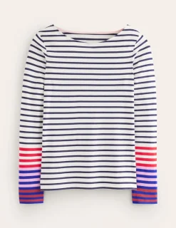 Oberteile | T-shirts & Tops | Boden Ella Breton-Shirt mit langen Ärmeln-Naturweiß, Französisches Marineblau Bunte Manschetten Naturweiß,FranzösischesMarineblauBunteManschetten
