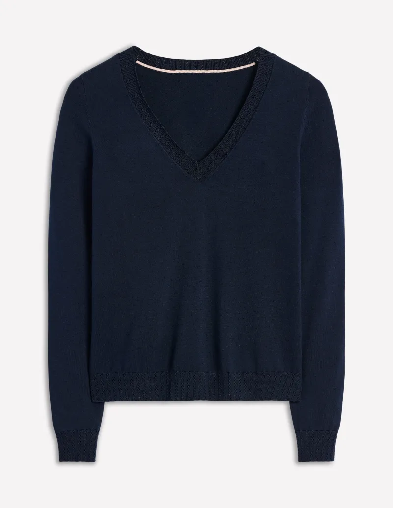 Pullover & Strickjacken | Boden Emilia Baumwollpullover mit V-Ausschnitt- Marineblaue