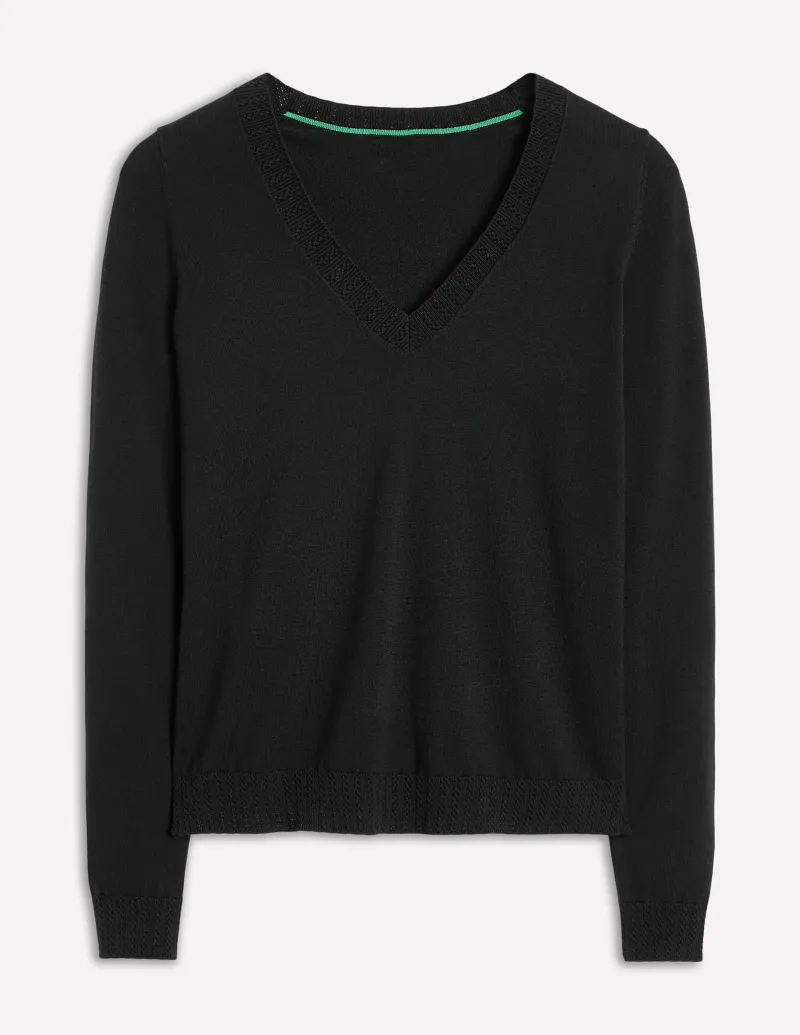 Pullover & Strickjacken | Boden Emilia Baumwollpullover mit V-Ausschnitt- Schwarz