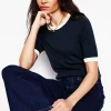 Nachtwäsche & Schlafanzüge | Pullover & Strickjacken | Boden Emilia Baumwoll-T-Shirt mit Rundhalsausschnitt-Marineblau, Warmes Naturweiß Marineblau,WarmesNaturweiß