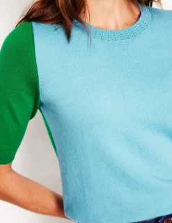 Nachtwäsche & Schlafanzüge | Pullover & Strickjacken | Boden Emilia Baumwoll-T-Shirt mit Rundhalsausschnitt- Entenei-Blau/Smaragdgrün