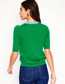 Nachtwäsche & Schlafanzüge | Pullover & Strickjacken | Boden Emilia Baumwoll-T-Shirt mit Rundhalsausschnitt- Entenei-Blau/Smaragdgrün