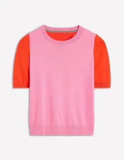 Nachtwäsche & Schlafanzüge | Pullover & Strickjacken | Boden Emilia Baumwoll-T-Shirt mit Rundhalsausschnitt- Pink/Knallrot