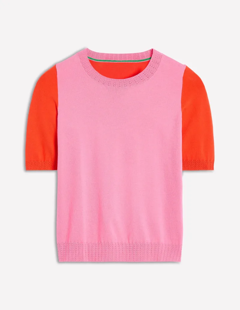 Nachtwäsche & Schlafanzüge | Pullover & Strickjacken | Boden Emilia Baumwoll-T-Shirt mit Rundhalsausschnitt- Pink/Knallrot