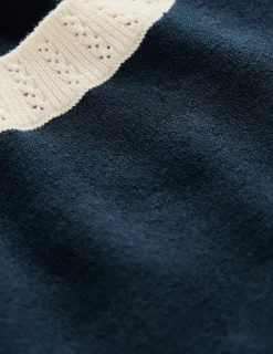 Nachtwäsche & Schlafanzüge | Pullover & Strickjacken | Boden Emilia Baumwoll-T-Shirt mit Rundhalsausschnitt-Marineblau, Warmes Naturweiß Marineblau,WarmesNaturweiß