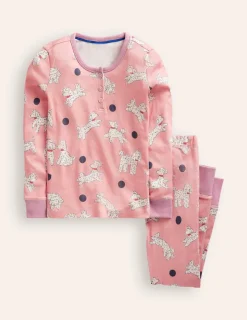 Nachtwäsche | Boden Eng anliegender Henley-Schlafanzug-Rosa Dalmatiner RosaDalmatiner
