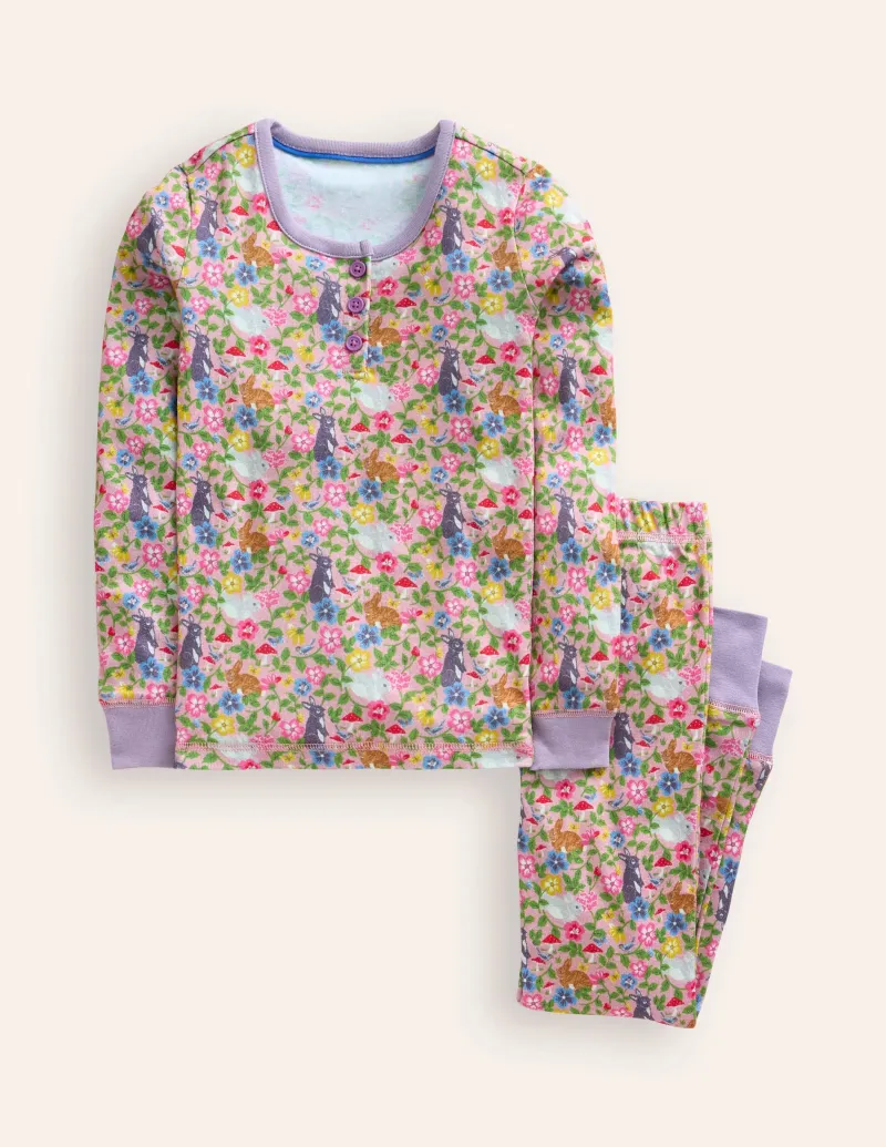 Nachtwäsche | Boden Eng anliegender Henley-Schlafanzug-Vintage-Rosa Hase Feld Vintage-RosaHaseFeld