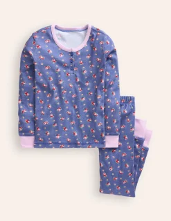 Nachtwäsche | Boden Eng anliegender Henley-Schlafanzug-Blauhäher Bouquet BlauhäherBouquet
