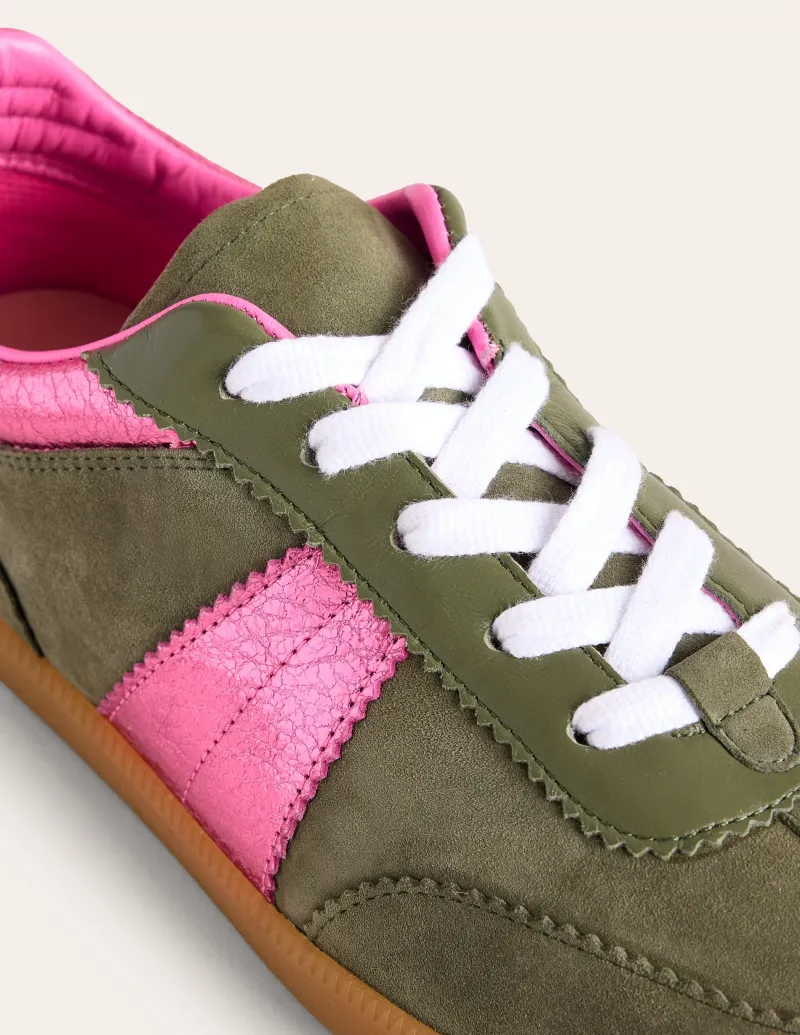 Nachtwäsche & Schlafanzüge | Flache Schuhe | Boden Erin Retro-Tennisschuhe-Khaki/Leuchtendes Pink Khaki/LeuchtendesPink