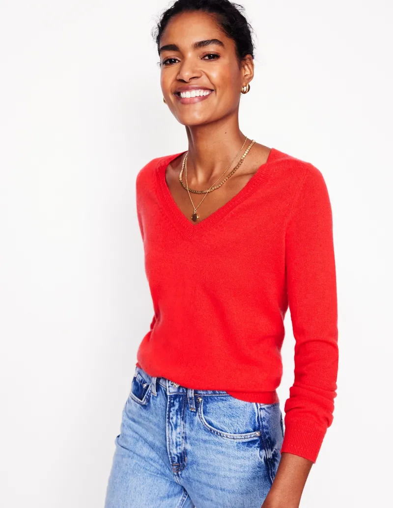 Pullover & Strickjacken | Boden Eva Kaschmirpullover mit V-Ausschnitt- Erbeerkuchenrot