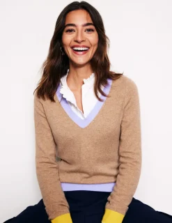 Pullover & Strickjacken | Boden Eva Kaschmirpullover mit V-Ausschnitt-Camel Meliert Blockfarben CamelMeliertBlockfarben