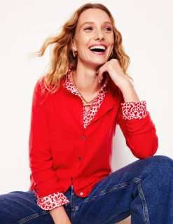 Pullover & Strickjacken | Boden Eva Kaschmir-Strickjacke mit Rundhalsausschnitt- Erbeerkuchenrot