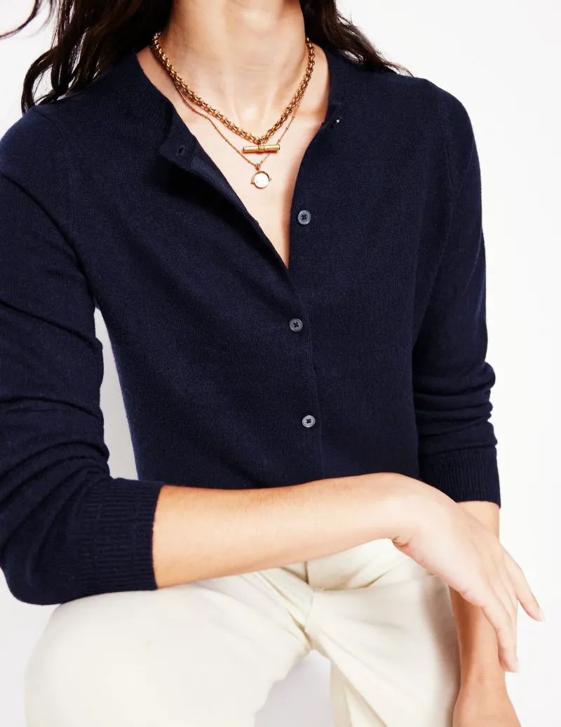 Pullover & Strickjacken | Boden Eva Kaschmir-Strickjacke mit Rundhalsausschnitt- Marineblau