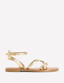 Flache Schuhe | Sandalen | Boden Flache Freizeit-Sandalen-Gold Gewebtes Leder GoldGewebtesLeder