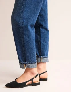 Flache Schuhe | Boden Flache Slingback-Sandalen-Schwarz Wildleder SchwarzWildleder