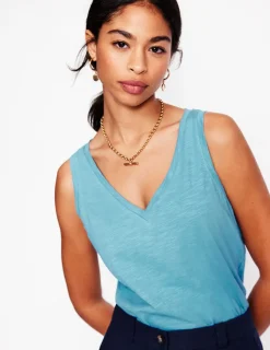 T-shirts & Tops | Oberteile | Boden Flammgarn-Top mit V-Ausschnitt- Enteneiblau