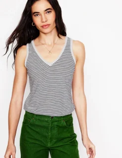 T-shirts & Tops | Oberteile | Boden Flammgarn-Top mit V-Ausschnitt-Marineblau, Naturweiß Gestreift Marineblau,NaturweißGestreift