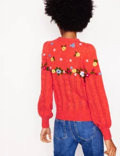 Pullover & Strickjacken | Boden Flauschige Strickjacke mit Stickerei- Knallrot