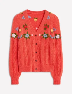 Pullover & Strickjacken | Boden Flauschige Strickjacke mit Stickerei- Knallrot