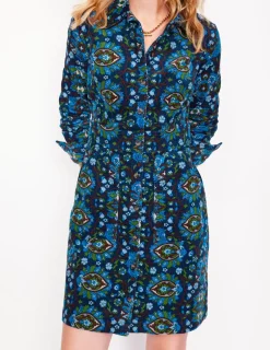 Kleider & Jumpsuits | Kleider In Petite | Boden Flora Hemdblusenkleid aus Cord-Eisvogelblau, Blütengitter Eisvogelblau,Blütengitter