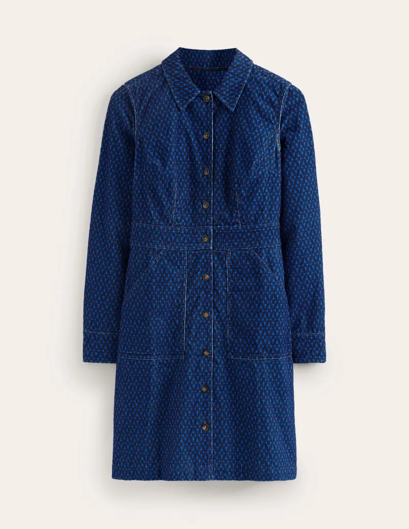 Kleider & Jumpsuits | Kleider In Petite | Boden Flora Hemdblusenkleid aus Cord-Blau, Diamantgitter Blau,Diamantgitter