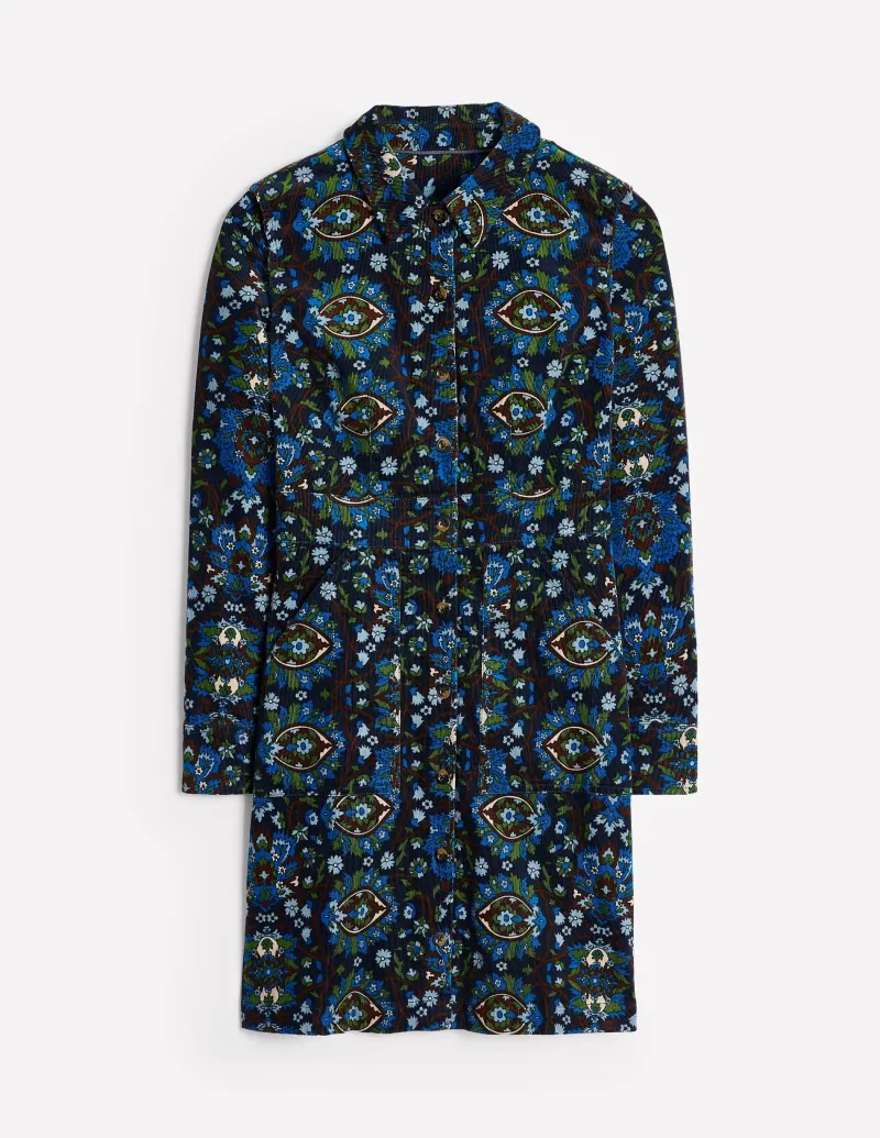 Kleider & Jumpsuits | Kleider In Petite | Boden Flora Hemdblusenkleid aus Cord-Eisvogelblau, Blütengitter Eisvogelblau,Blütengitter