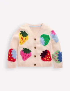 Pullover & Strickjacken | Boden Flora lustige Strickjacke mit V-Ausschnitt-Beige Meliert Erdbeeren BeigeMeliertErdbeeren