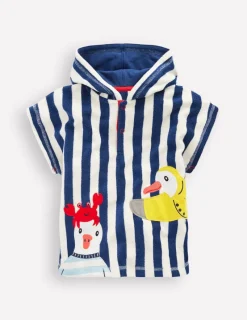 Bademode | Boden Frottee-Badeponcho mit Applikation-Saphirblau Möwen