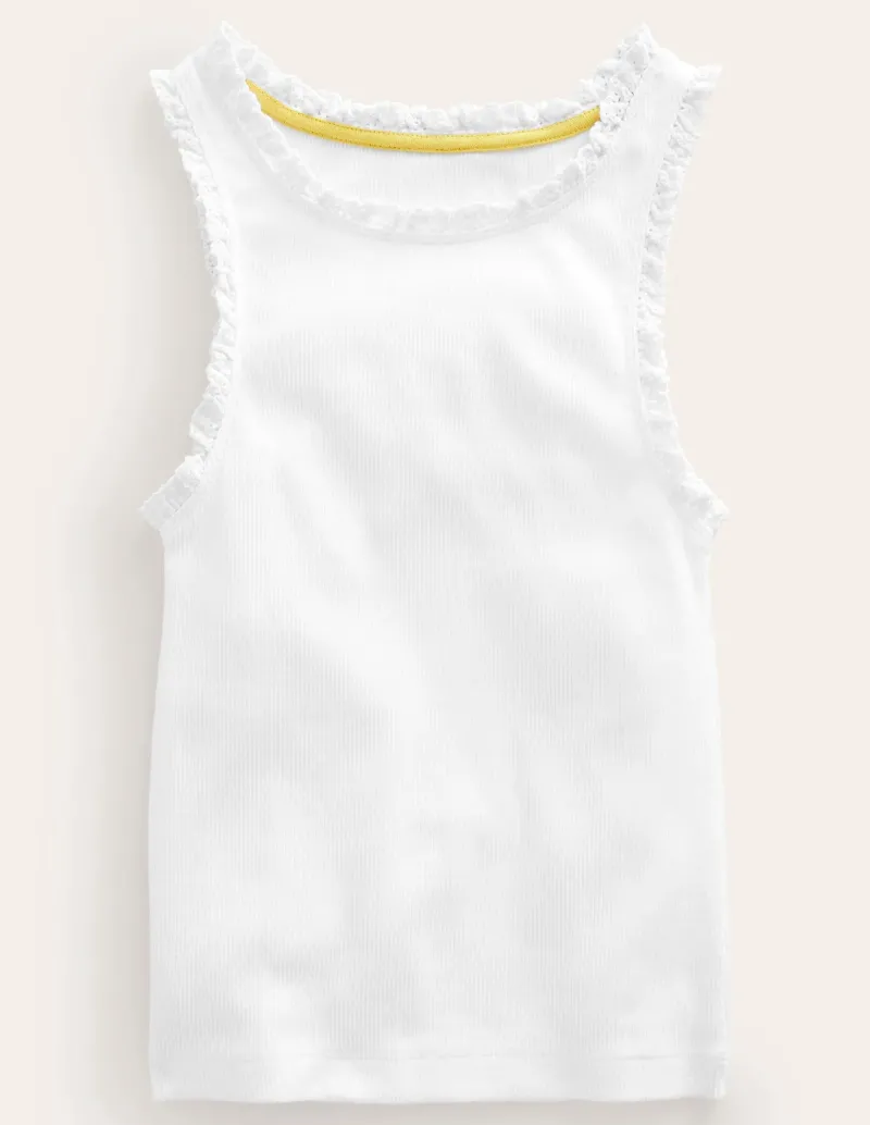 Oberteile & T-shirts | Boden Geripptes Top mit Spitzenbesatz- Weiß