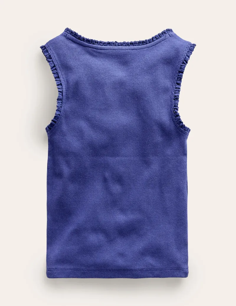 Oberteile & T-shirts | Boden Geripptes Top mit Spitzenbesatz- Blau