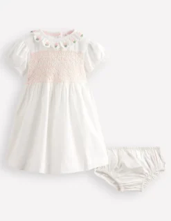 Kleider | Boden Gesmoktes Kleid für besondere Anlässe-Ivory and Navy Spot IvoryandNavySpot