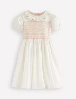 Kleider | Boden Gesmoktes Kleid für besondere Anlässe-Ivory and Navy Spot IvoryandNavySpot